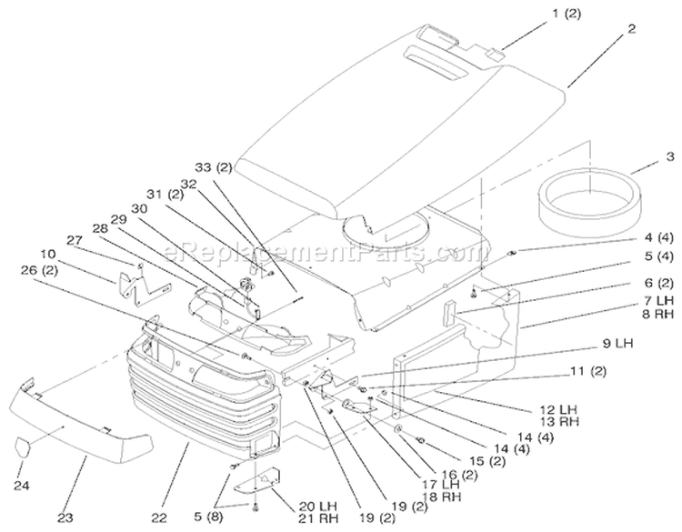 Hood And Grill Diagram and Parts List for 72046 7900001-7999999 - 1997 Toro Lawn Tractor