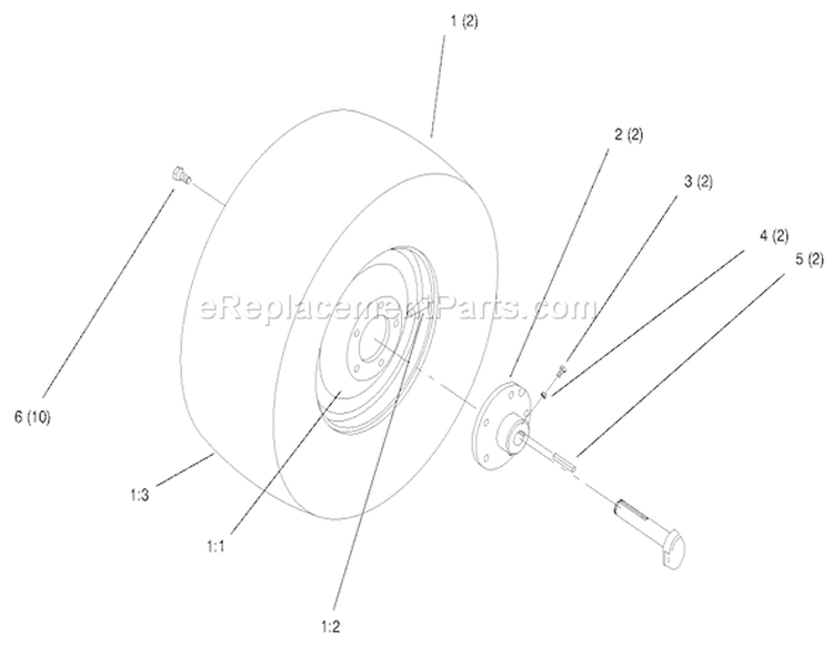 Rear Wheel Diagram and Parts List for 72046 7900001-7999999 - 1997 Toro Lawn Tractor