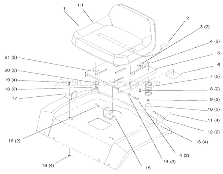 Seat Diagram and Parts List for 72046 7900001-7999999 - 1997 Toro Lawn Tractor