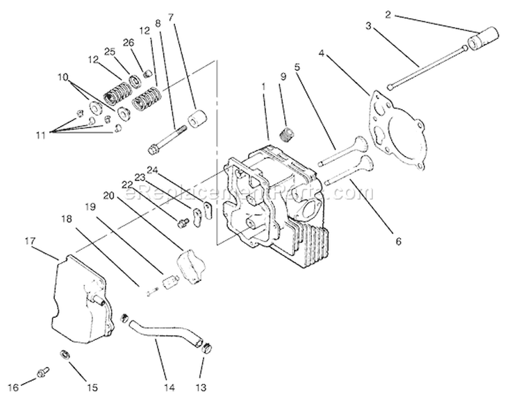 Cylinder Head/ Valve/ Breather Diagram and Parts List for 72064 8900001-8900599 - 1998 Toro Lawn Tractor