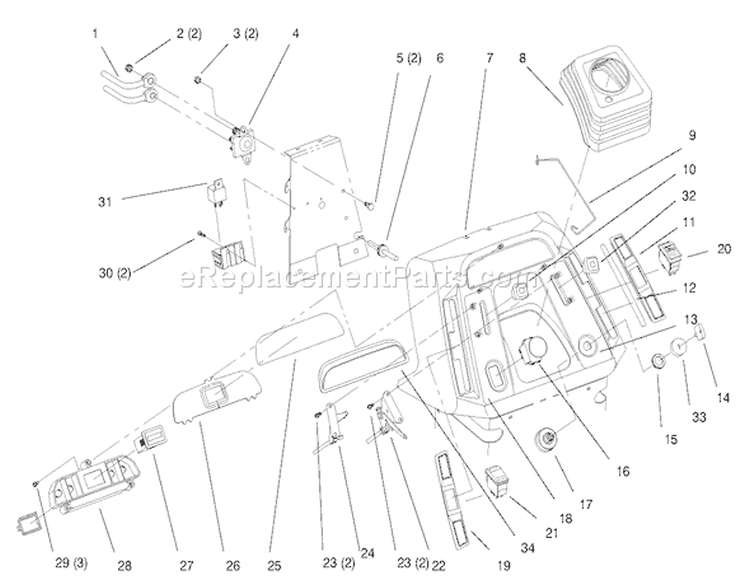 Dash Diagram and Parts List for 72064 8900001-8900599 - 1998 Toro Lawn Tractor