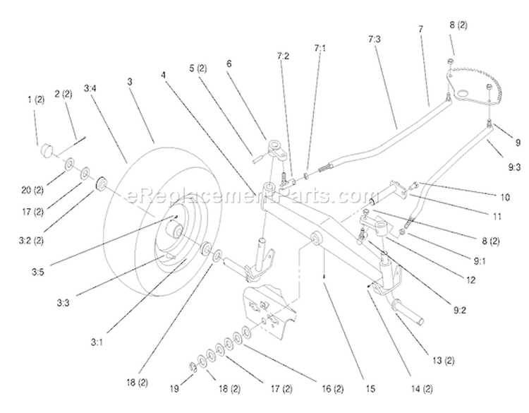 Front Axle Diagram and Parts List for 72064 8900001-8900599 - 1998 Toro Lawn Tractor