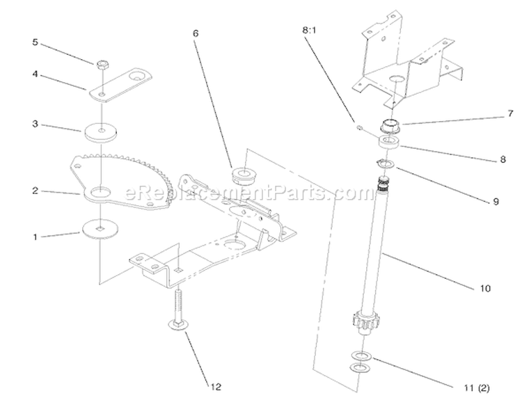 Lower Steering Diagram and Parts List for 72064 8900001-8900599 - 1998 Toro Lawn Tractor