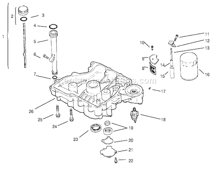 Oil Pan/ Lubrication Diagram and Parts List for 72064 8900001-8900599 - 1998 Toro Lawn Tractor