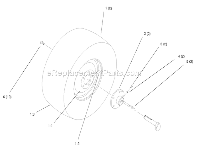 Rear Wheel Diagram and Parts List for 72064 8900001-8900599 - 1998 Toro Lawn Tractor