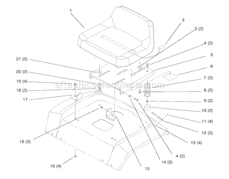 Seat Diagram and Parts List for 72064 8900001-8900599 - 1998 Toro Lawn Tractor