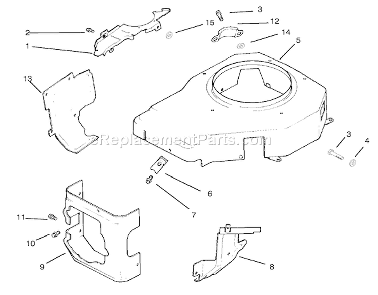 Blower Housing and Baffles Diagram and Parts List for 72064 8900001-8900599 - 1998 Toro Lawn Tractor