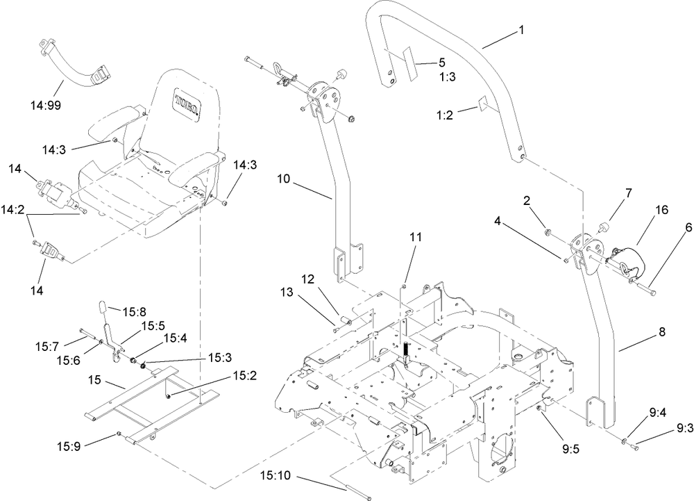 Roll-Over Protection System Assembly Diagram and Parts List for 74274 (270000001-270999999)(2007) Toro Lawn Mower