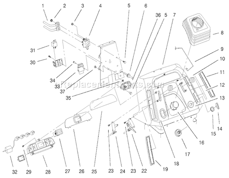 Dash Assembly Diagram and Parts List for 72070 9900001-9999999 - 1999 Toro Lawn Tractor