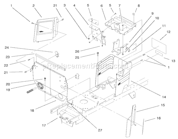 Hoodstand & Firewall Assembly Diagram and Parts List for 72070 9900001-9999999 - 1999 Toro Lawn Tractor