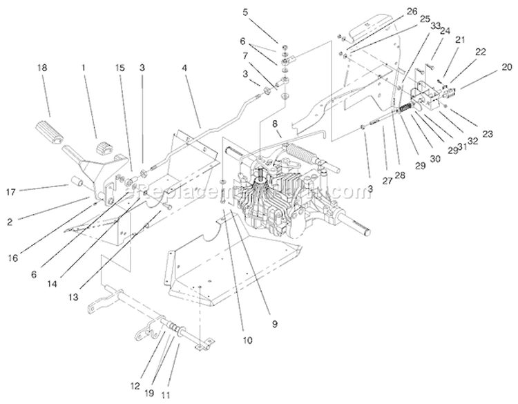 Hydro Controls Assembly Diagram and Parts List for 72070 9900001-9999999 - 1999 Toro Lawn Tractor