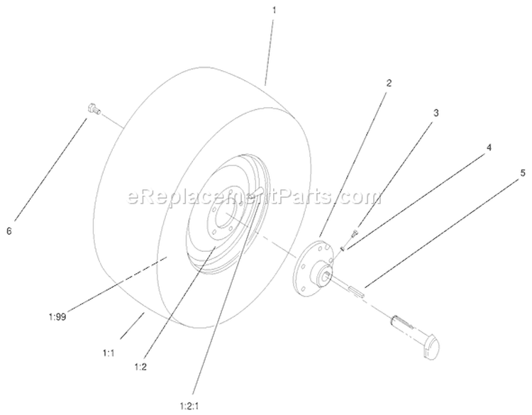 Rear Wheel Assembly Diagram and Parts List for 72070 9900001-9999999 - 1999 Toro Lawn Tractor