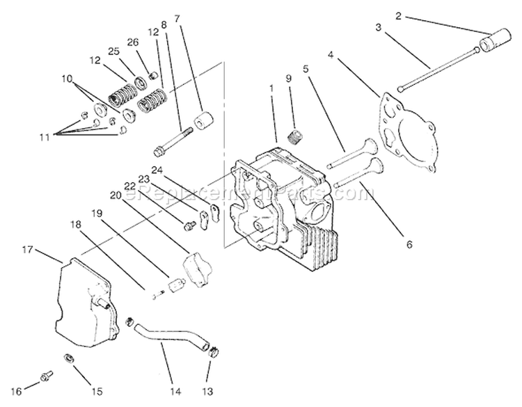 Cylinder Head/ Valve/ Breather Diagram and Parts List for 72071 200000001-200999999 - 2000 Toro Lawn Tractor