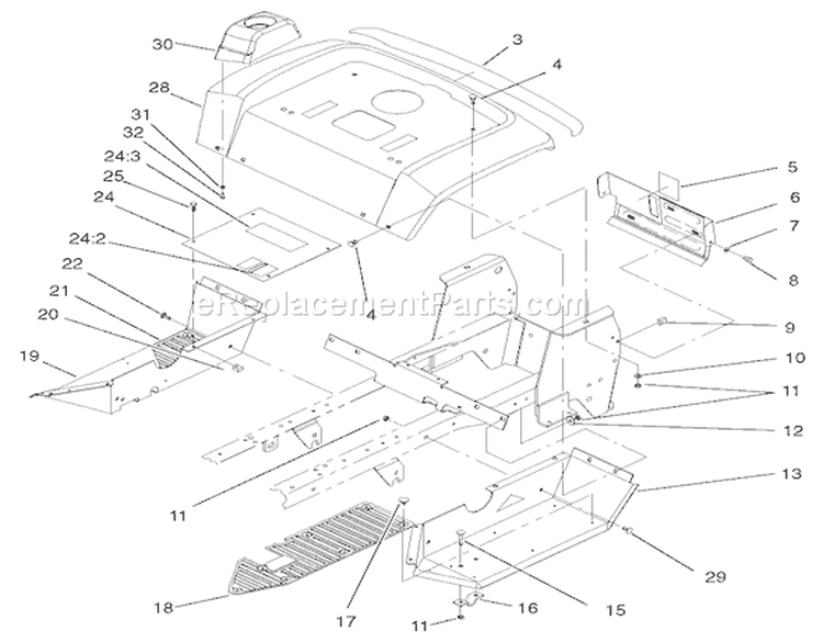 Fender And Footrests Assembly Diagram and Parts List for 72052 220000001-220999999 - 2002 Toro Lawn Tractor