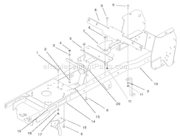Frame Assembly Diagram and Parts List for 72052 220000001-220999999 - 2002 Toro Lawn Tractor
