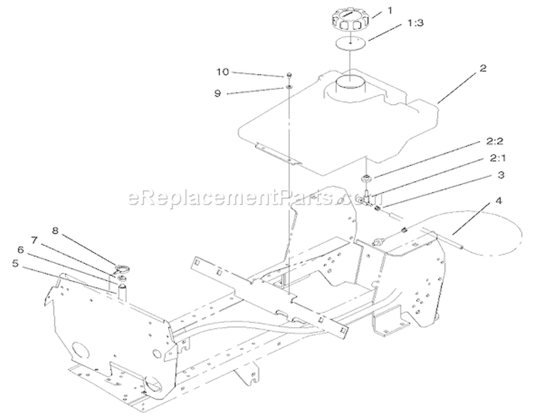 Fuel Tank Assembly Diagram and Parts List for 72052 220000001-220999999 - 2002 Toro Lawn Tractor