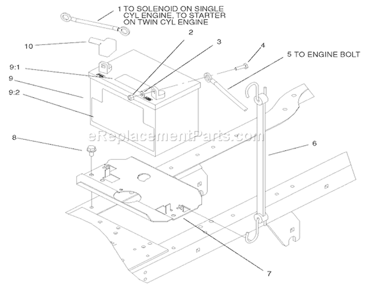 Battery Assembly Diagram and Parts List for 72052 220000001-220999999 - 2002 Toro Lawn Tractor
