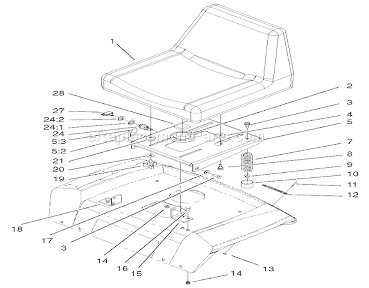 Seat Assembly Diagram and Parts List for 72052 220000001-220999999 - 2002 Toro Lawn Tractor