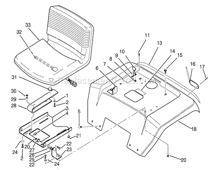 Fender and Seat Assembly Diagram and Parts List for 72081 3900001-3999999 - 1993 Toro Lawn Tractor