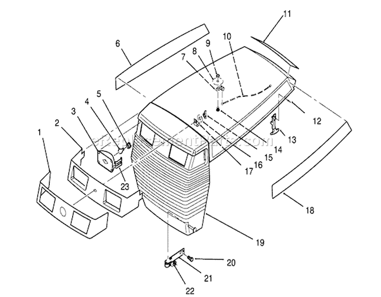 Hood Assembly Diagram and Parts List for 72081 3900001-3999999 - 1993 Toro Lawn Tractor