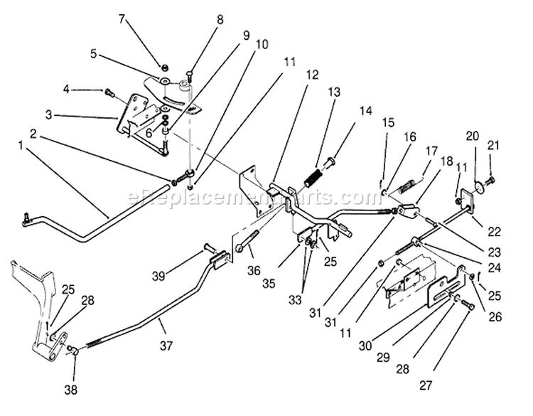 Brake and Hydro Linkage Diagram and Parts List for 72081 3900001-3999999 - 1993 Toro Lawn Tractor