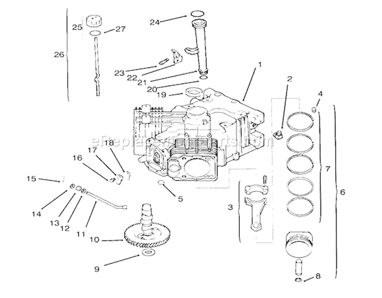 Crankcase Kohler Engine Cv16s-Ps61514 Diagram and Parts List for 72084 6900001-6999999 - 1996 Toro Lawn Tractor