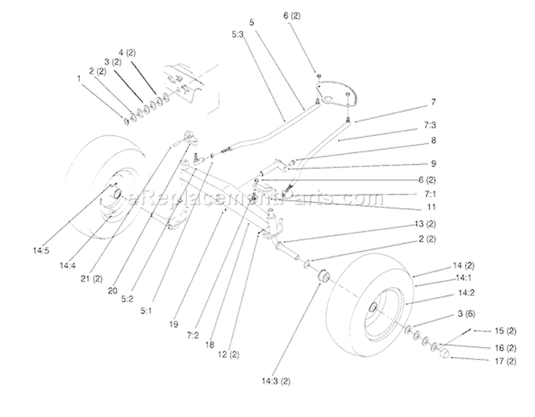 Front Axle Diagram and Parts List for 72084 6900001-6999999 - 1996 Toro Lawn Tractor