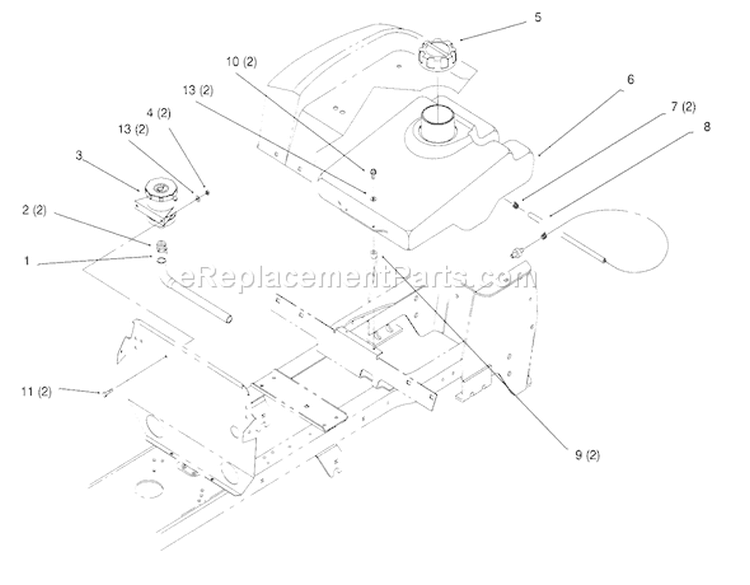 Fuel Tank And Hydro Reservoir Diagram and Parts List for 72084 6900001-6999999 - 1996 Toro Lawn Tractor