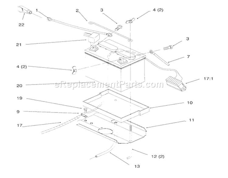 Battery Diagram and Parts List for 72084 6900001-6999999 - 1996 Toro Lawn Tractor