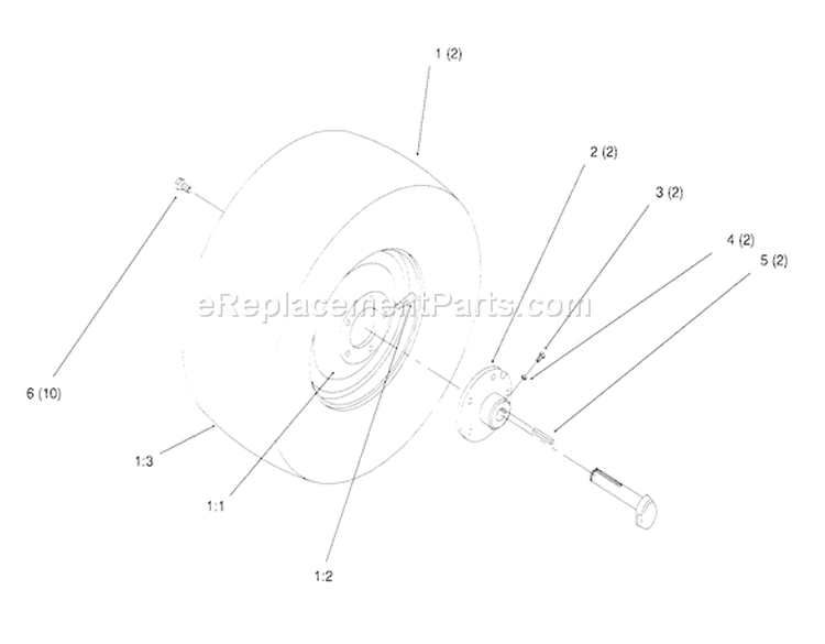Rear Wheel Diagram and Parts List for 72084 6900001-6999999 - 1996 Toro Lawn Tractor