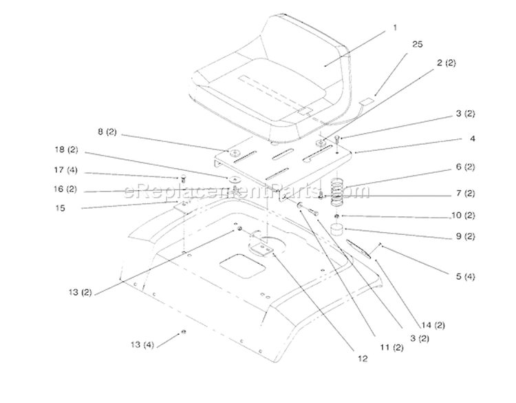 Seat Diagram and Parts List for 72084 6900001-6999999 - 1996 Toro Lawn Tractor