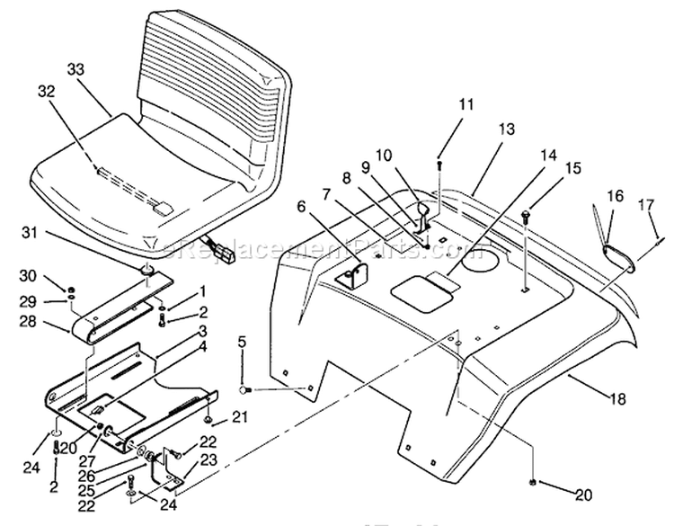 Fender And Seat Assembly Diagram and Parts List for 72101 3900001-3999999 - 1993 Toro Lawn Tractor