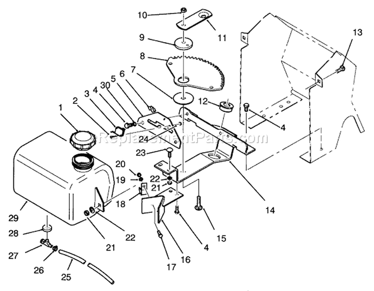 Fuel Tank And Steering Bracket Assembly Diagram and Parts List for 72101 3900001-3999999 - 1993 Toro Lawn Tractor