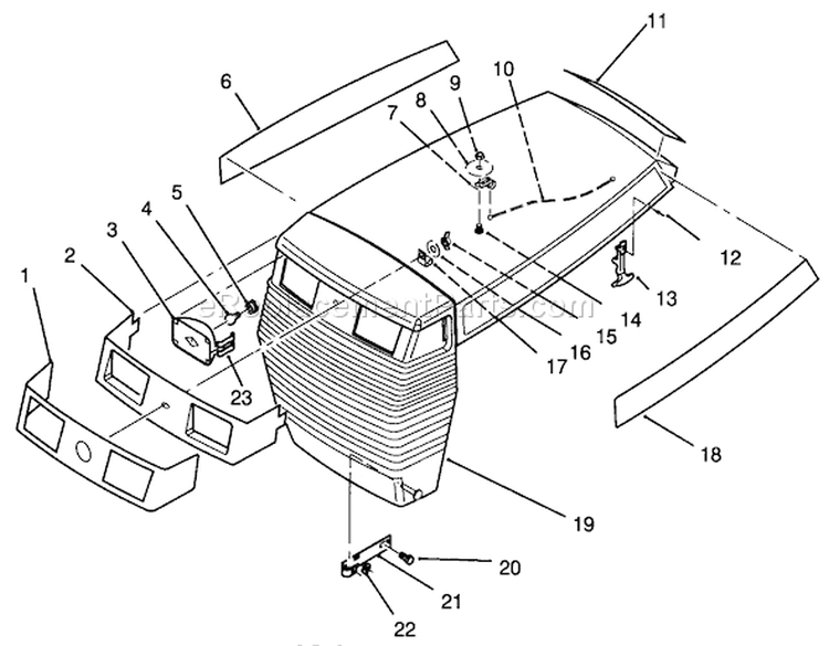 Hood Assembly Diagram and Parts List for 72101 3900001-3999999 - 1993 Toro Lawn Tractor