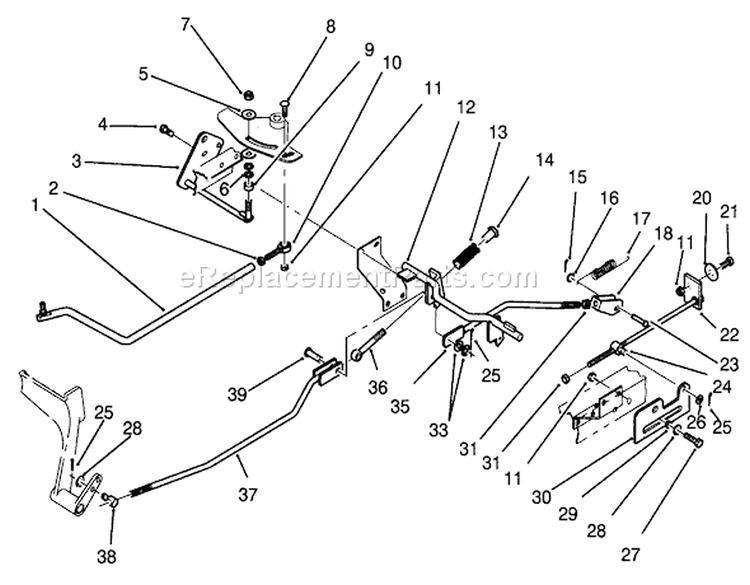 Brake And Hydro Linkage Diagram and Parts List for 72101 3900001-3999999 - 1993 Toro Lawn Tractor