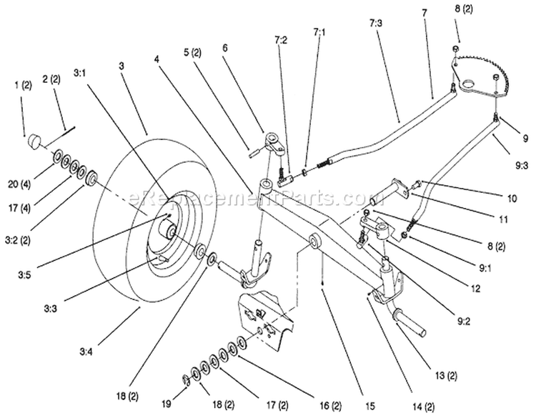 Front Axle Diagram and Parts List for 72102 6900001-6999999 - 1996 Toro Lawn Tractor