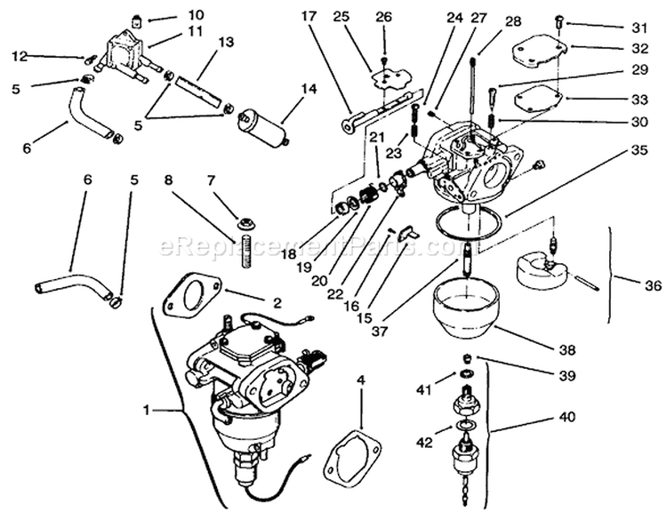 Fuel System Diagram and Parts List for 72102 6900001-6999999 - 1996 Toro Lawn Tractor