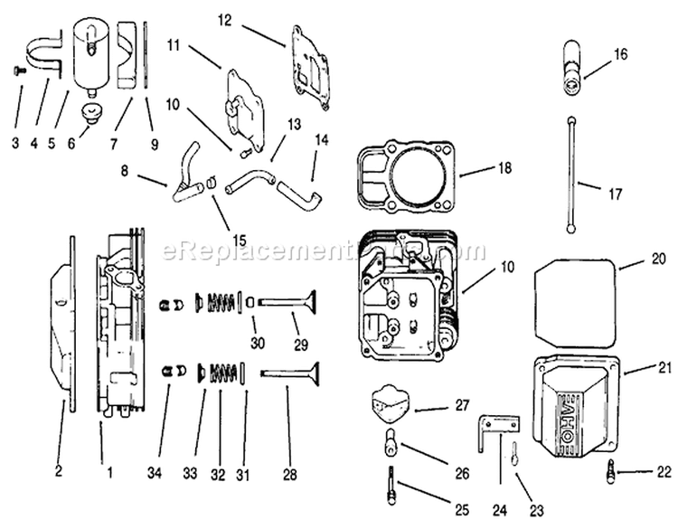 Head/valve/breather Diagram and Parts List for 72102 6900001-6999999 - 1996 Toro Lawn Tractor