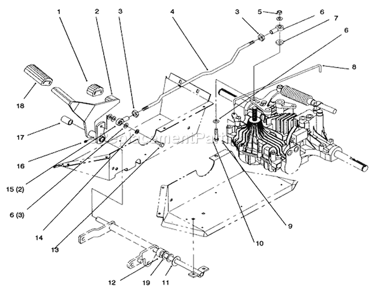 Hydro Control Diagram and Parts List for 72102 6900001-6999999 - 1996 Toro Lawn Tractor