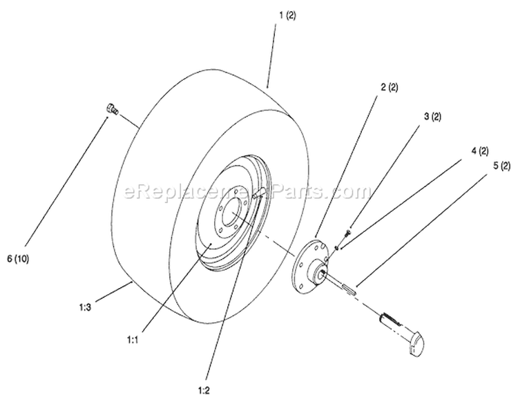 Rear Wheel Diagram and Parts List for 72102 6900001-6999999 - 1996 Toro Lawn Tractor