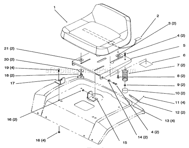 Seat Diagram and Parts List for 72102 6900001-6999999 - 1996 Toro Lawn Tractor