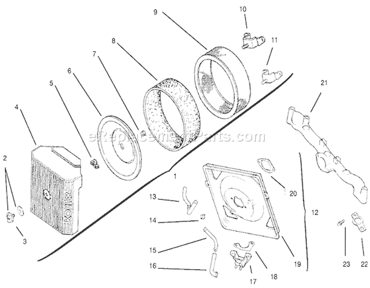 Air Intake / Filtration Diagram and Parts List for 72102 7900001-7999999 - 1997 Toro Lawn Tractor