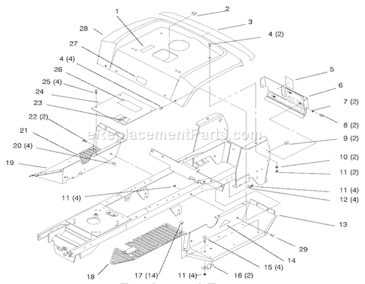 Fender and Footrest Diagram and Parts List for 72102 7900001-7999999 - 1997 Toro Lawn Tractor