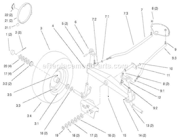 Front Axle Diagram and Parts List for 72102 7900001-7999999 - 1997 Toro Lawn Tractor