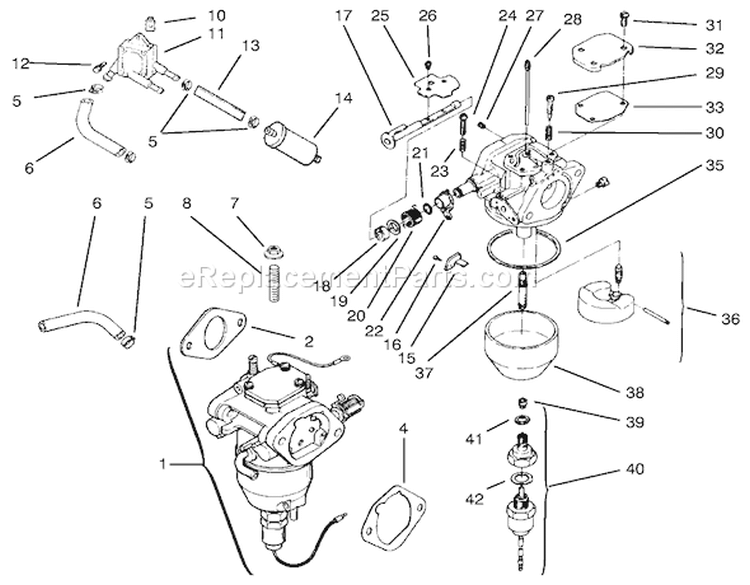 Fuel System Diagram and Parts List for 72102 7900001-7999999 - 1997 Toro Lawn Tractor