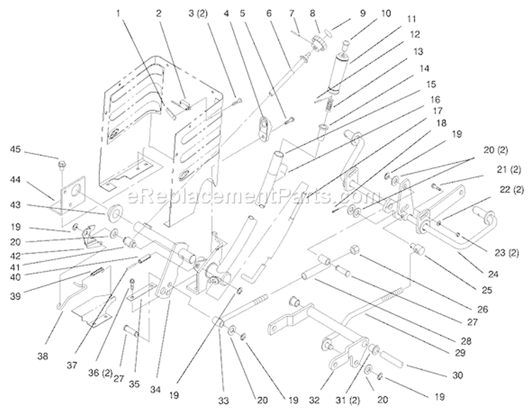 Lift Lever and Height Of Cut Diagram and Parts List for 72102 7900001-7999999 - 1997 Toro Lawn Tractor