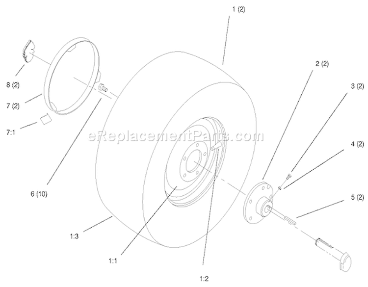 Rear Wheel Diagram and Parts List for 72102 7900001-7999999 - 1997 Toro Lawn Tractor