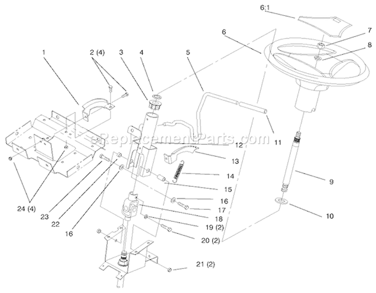Steering Wheel and Tilt Diagram and Parts List for 72102 7900001-7999999 - 1997 Toro Lawn Tractor