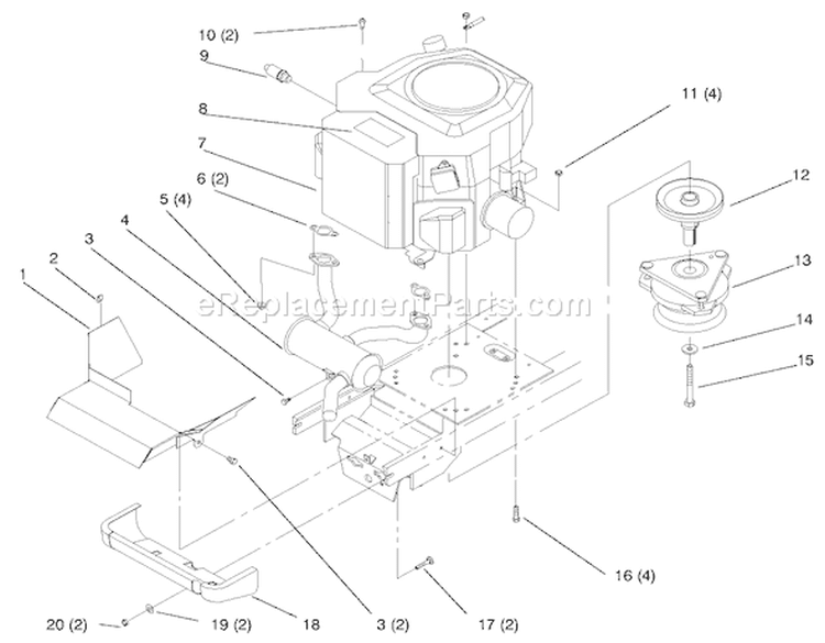 Twin Cylinder Engine, Muffler, and P.t.o. Diagram and Parts List for 72102 7900001-7999999 - 1997 Toro Lawn Tractor