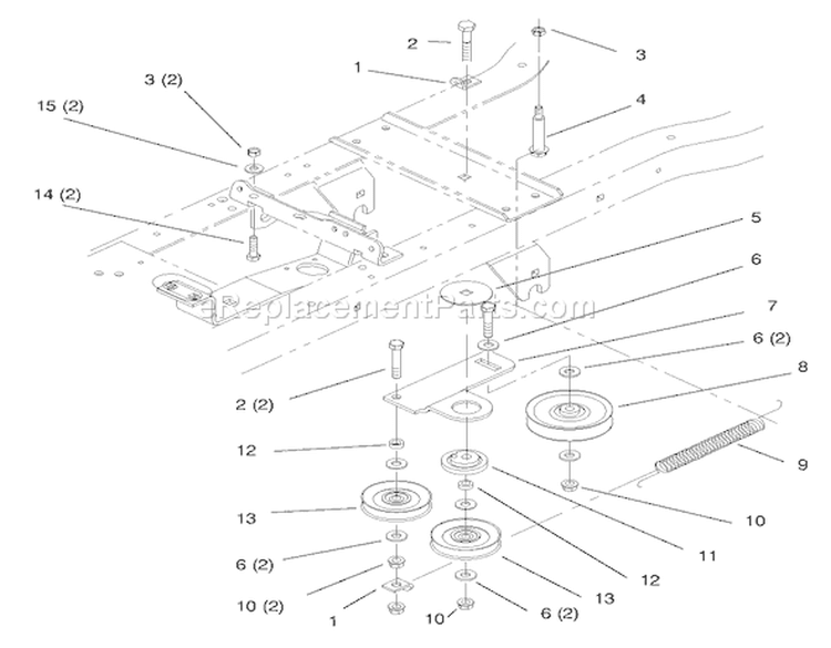 Hydro Drive Components Diagram and Parts List for 72102 8900001-8900399 - 1998 Toro Lawn Tractor